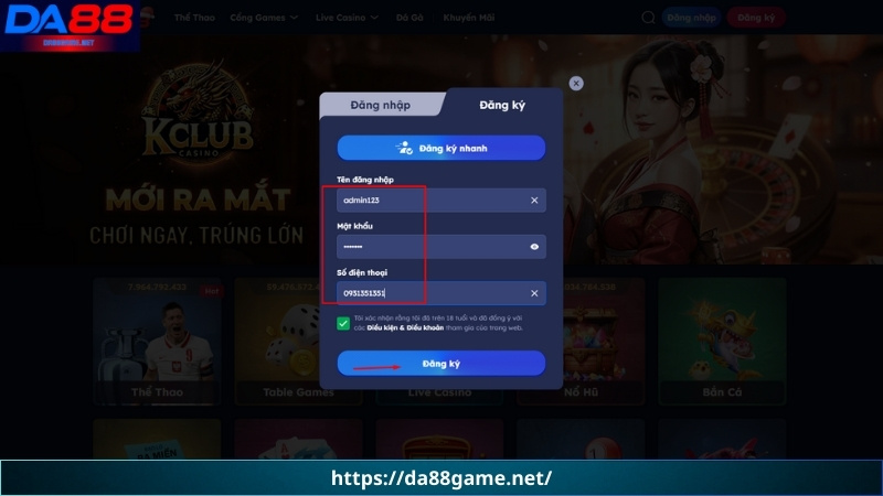 Quy trình 3 bước đăng ký DA88 cho người mới